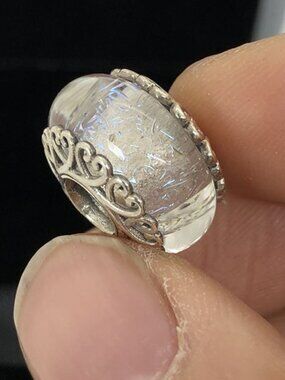 👍👍Pandora Silver Iridescent White Murano Glass Charm